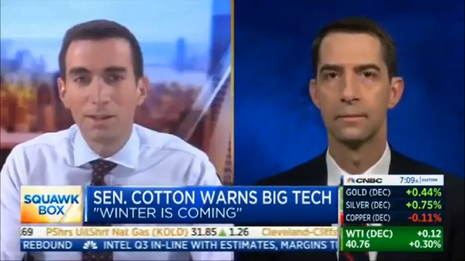 Tom Cotton Slam Dunks CNBC Journalist Over Suppression of Hunter Biden Laptop Story