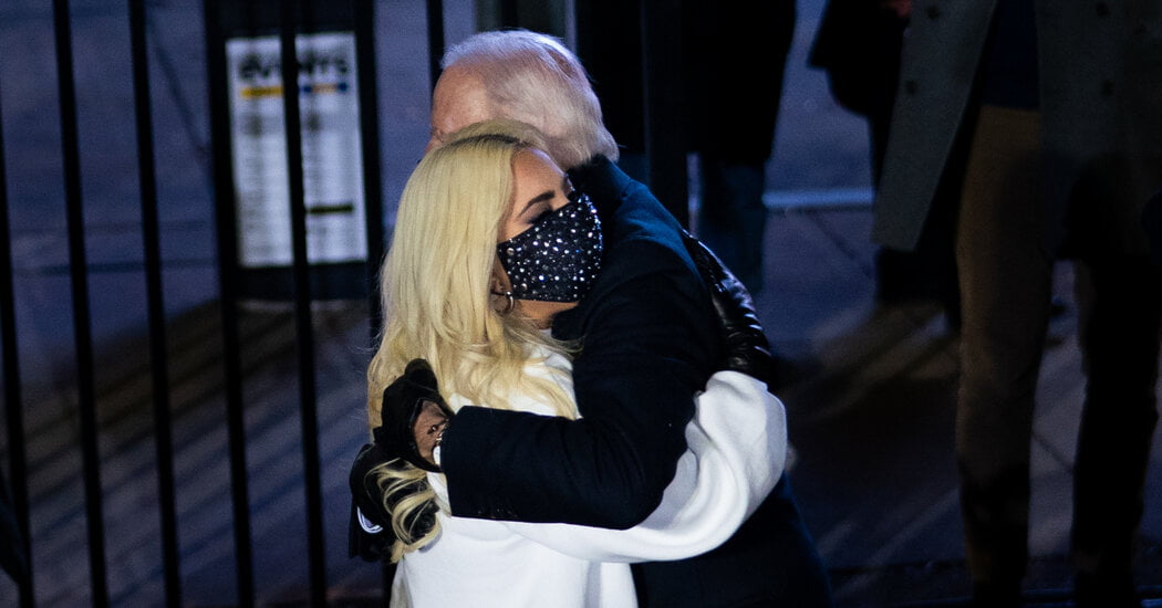Lady Gaga, who performed the National Anthem, has longstanding ties to Biden.
