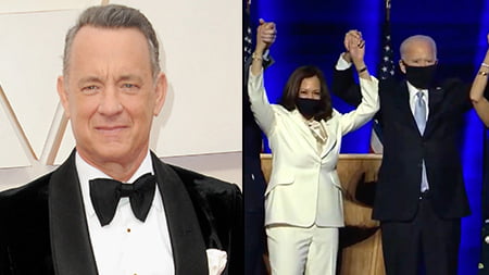 Tom Hanks, Joe Biden and Kamala Harris