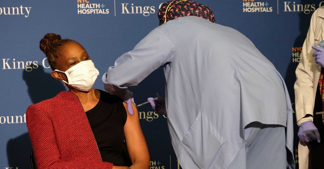 Chirlane McCray, N.Y.C.’s first lady, gets a vaccine shot and says ‘there really is nothing to be afraid of.’