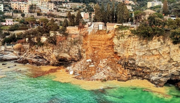 Italian Cliffside Cemetery, and Its Coffins, Carried Away by a Landslide